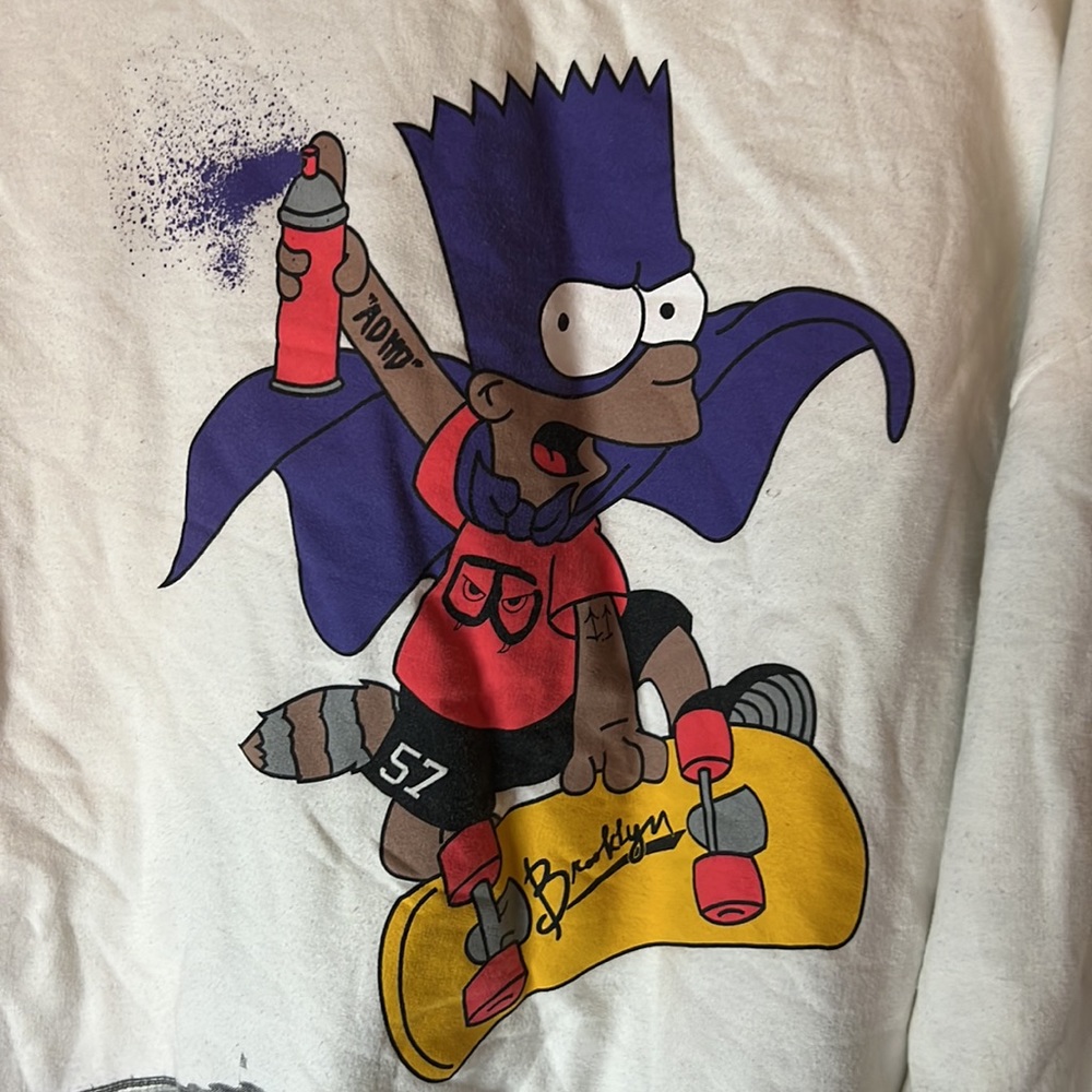 BWOOD Diamond Wave Bart Simpson Skateboard Graphic Sweatshirt Large Off White